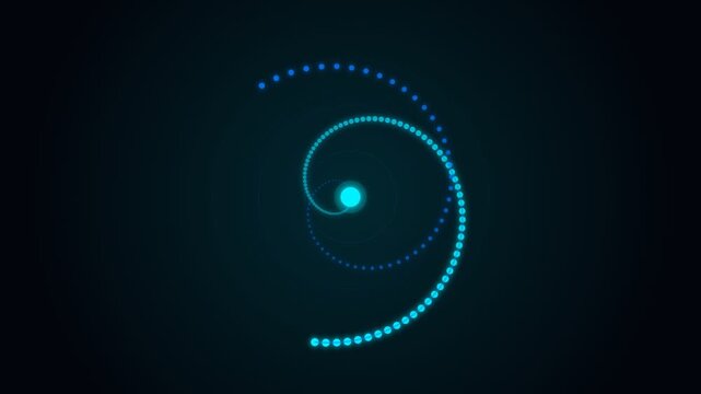 A glowing blue spiral pattern made of small dots on a dark background
