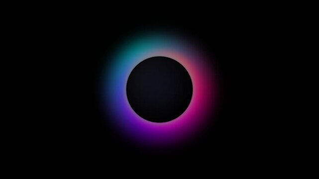 A vibrant glowing neon ring surrounding a dark circular void on black background