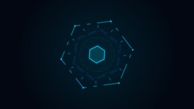 Abstract neon blue geometric hexagon design on a dark background