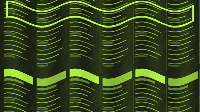 Neon lime newspaper column layout with flowing editorial line waves