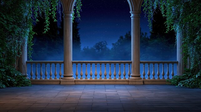 Enchanting Balcony at Night with Stars and Lush Greenery