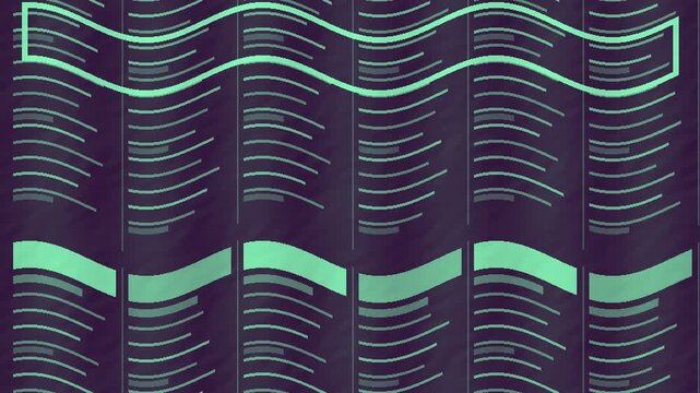 Mint green newspaper column layout with flowing editorial line waves