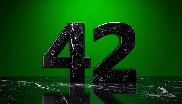 Dark Marble Number Forty Two Resting on a Vibrant Green Background Display