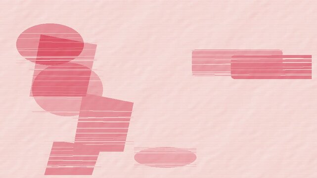 Coral red photocopy cutout collage with jittering geometric paper shapes