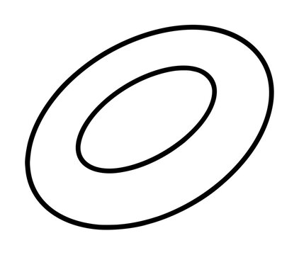 Minimalist black and white vector icon illustration of a red blood cell or erythrocyte, featuring a clean outline of a biconcave disc shape for medical, scientific, or educational design projects.
