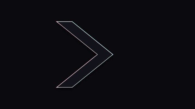 Minimalist chevron icon with subtle chromatic aberration on black background