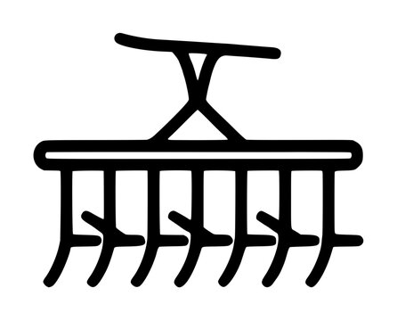 Minimalist agricultural ripper vector icon for soil cultivation and farming equipment illustration. This black and white line art symbol represents heavy-duty tillage tools used in modern farming.