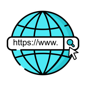 Internet web address search icon with globe and HTTPS URL bar for website browsing concept