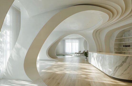Modern luxury spa reception with curves.