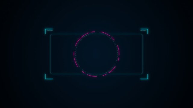 Minimalist digital viewfinder interface with glowing neon circular focus
