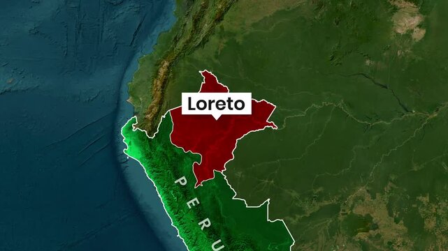 Animated map clip highlighting the region of Loreto within Peru