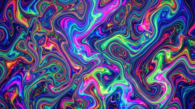 Abstract background featuring vibrant liquid swirls of neon colors creating a psychedelic and energetic digital art composition