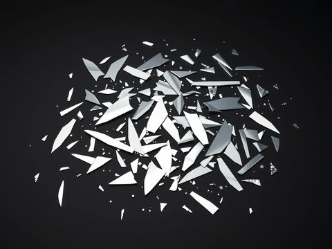 Sharp, geometric silver shards scattered on a dark surface, conveying modernity,  sharp,  modern
