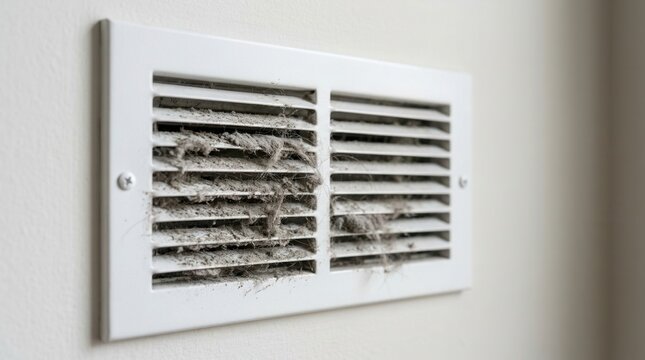 Clogged air vent with thick dust accumulated, affecting indoor air quality and requiring hvac system cleaning