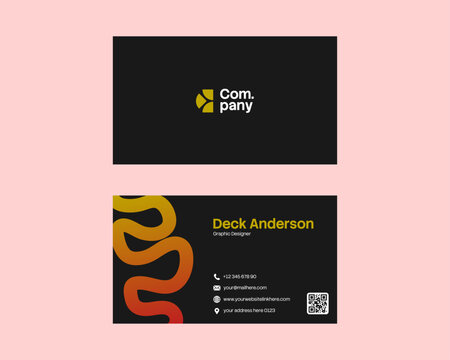 Black background card name with yellow gradient logo, line art, for promotion about business to client or personal profile