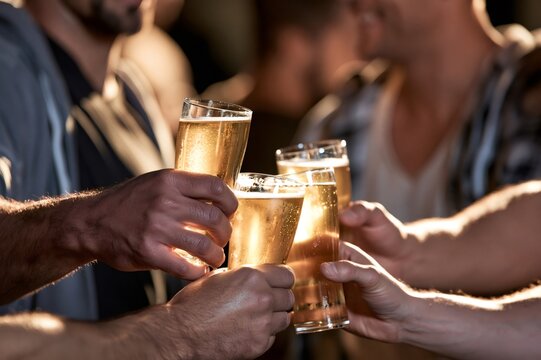 Friends toasting with beer celebrating good times