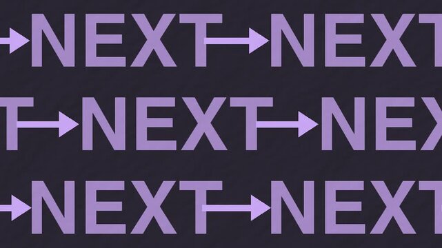 Lilac purple NEXT typography and arrows moving through bold graphic rows