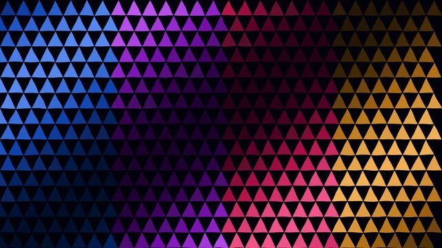 Abstract gradient pattern of vibrant triangles against a dark background