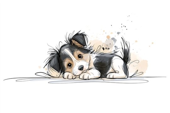 Cute puppy dog resting watercolor sketch illustration