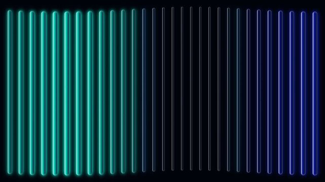 Abstract composition of vertical parallel bars in teal, grey, and dark blue