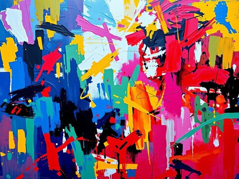 Abstract expressionist painting with intense color contrasts and gestural brushstrokes, conveying powerful emotions,  art,  gestural