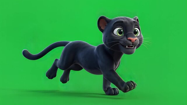 Black panther running fast across a green screen for animation