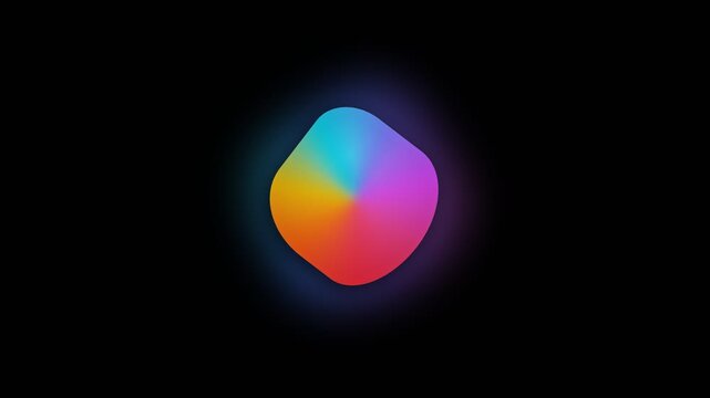 A glowing abstract squircle shape featuring a vibrant multicolored gradient