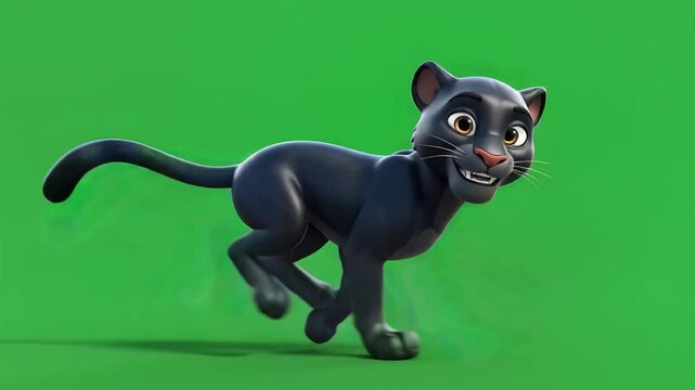 Black panther running cycle on green screen background for animation