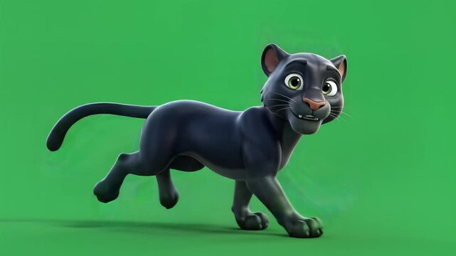 Black panther running across a green screen for animation and film