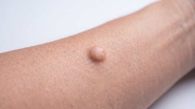 Close-up view of a benign skin nodule on an Asian males skin texture