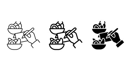 Fototapeta premium Food Weighing Icons, Ingredient Portioning Symbols, Culinary Measurement Graphics, Healthy Eating Vector Set