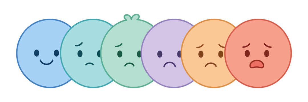 Colorful Mood Tracker Icon Set showing Emotions from Happy to Sad