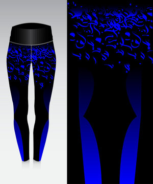 Athletic sports leggings template with futuristic neon blue abstract texture, compression pants sublimation print vector layout