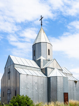 view of tin church in Spitak town in Armenia