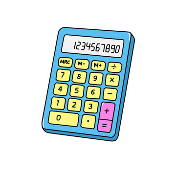 Blue and yellow cute calculator vector