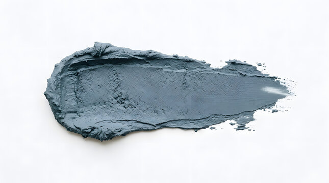 Charcoal gray cosmetic clay mask smear swatch stroke sample isolated on white background thick creamy mud paste texture paint stroke element for beauty skincare product advertisement layout banner bac