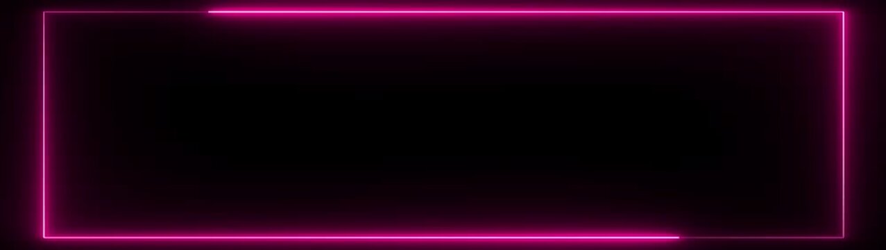 Square rectangle picture frame with two tone neon color motion graphic on isolated black background. pink and pink light moveing for overlay element. Motion graphics of neon rectangle