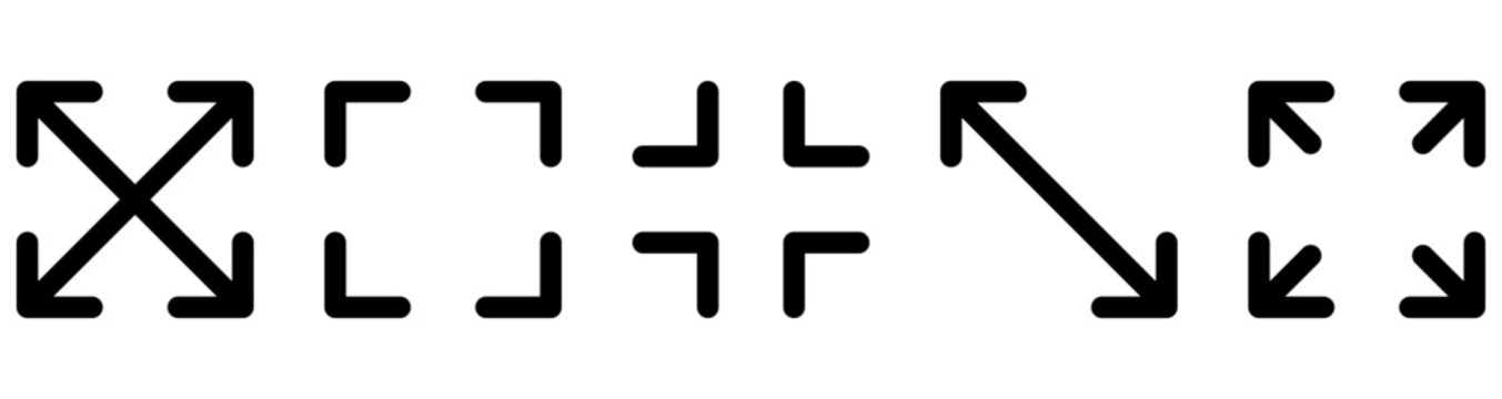 maximize and minimize line Arrows icon set , vector resizing, expanding arrow line icons	