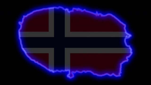 Bouvet Island map outline neon glow with national flag, alpha channel transparent background