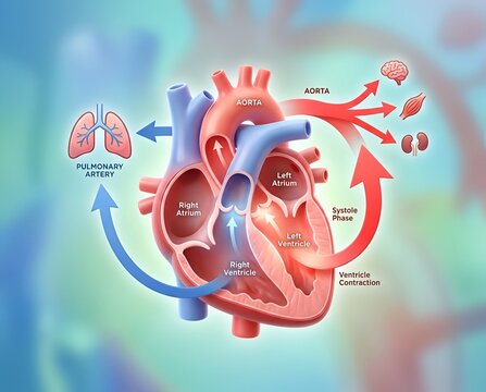 Human heart anatomy diagram showing blood circulation and pulmonary artery function