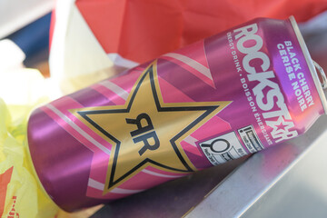 Naklejka premium discarded container of Rockstar energy drink (black cherry flavor) in Toronto