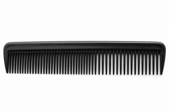 A black comb is displayed against a white background.