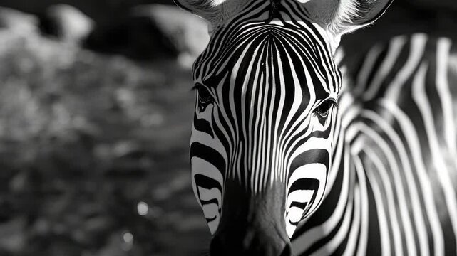 Close-up of a Zebra's Head with Bold Striped Pattern