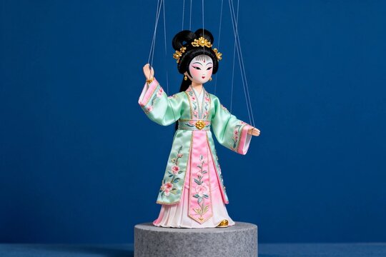 Chinese Opera Puppet in Traditional Attire with Strings