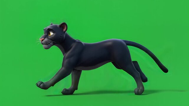 Black panther running fast across a green screen for animation assets