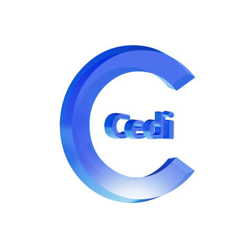 Blue glossy cedi currency symbol rendered in glass effect with letter c design for ghanaian financial growth concepts and banking.