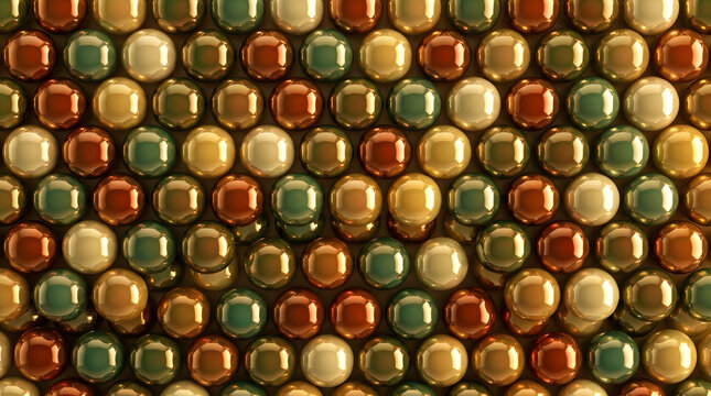 Abstract metallic spheres background pattern | Luxury glossy 3D ball texture | Modern geometric sphere wallpaper | Elegant golden and bronze bead composition