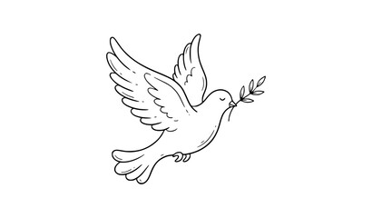 Obraz premium Peace Dove with Olive Branch Doodle Outline Hand Drawn Vector Illustration