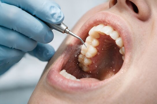 Dental Professional Cleaning and Examining Patient Teeth During a Routine Checkup Visit
