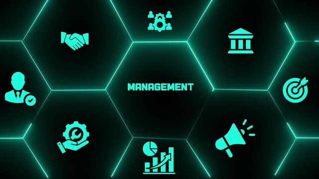 Management business concept featuring leadership, service operations, customer relations, marketing strategy, workflow coordination and enterprise performance.